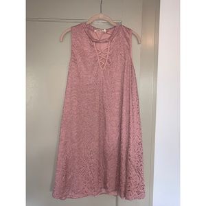 Pink Sleeveless Lace Mini Dress